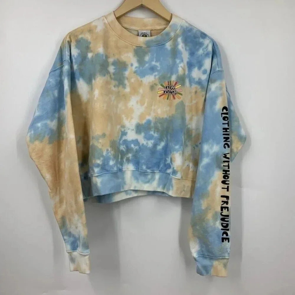 Crop Sweatshirt Women's Sunshine Logo Tie Dye Cropped Sweatshirt Size L‎ NWT